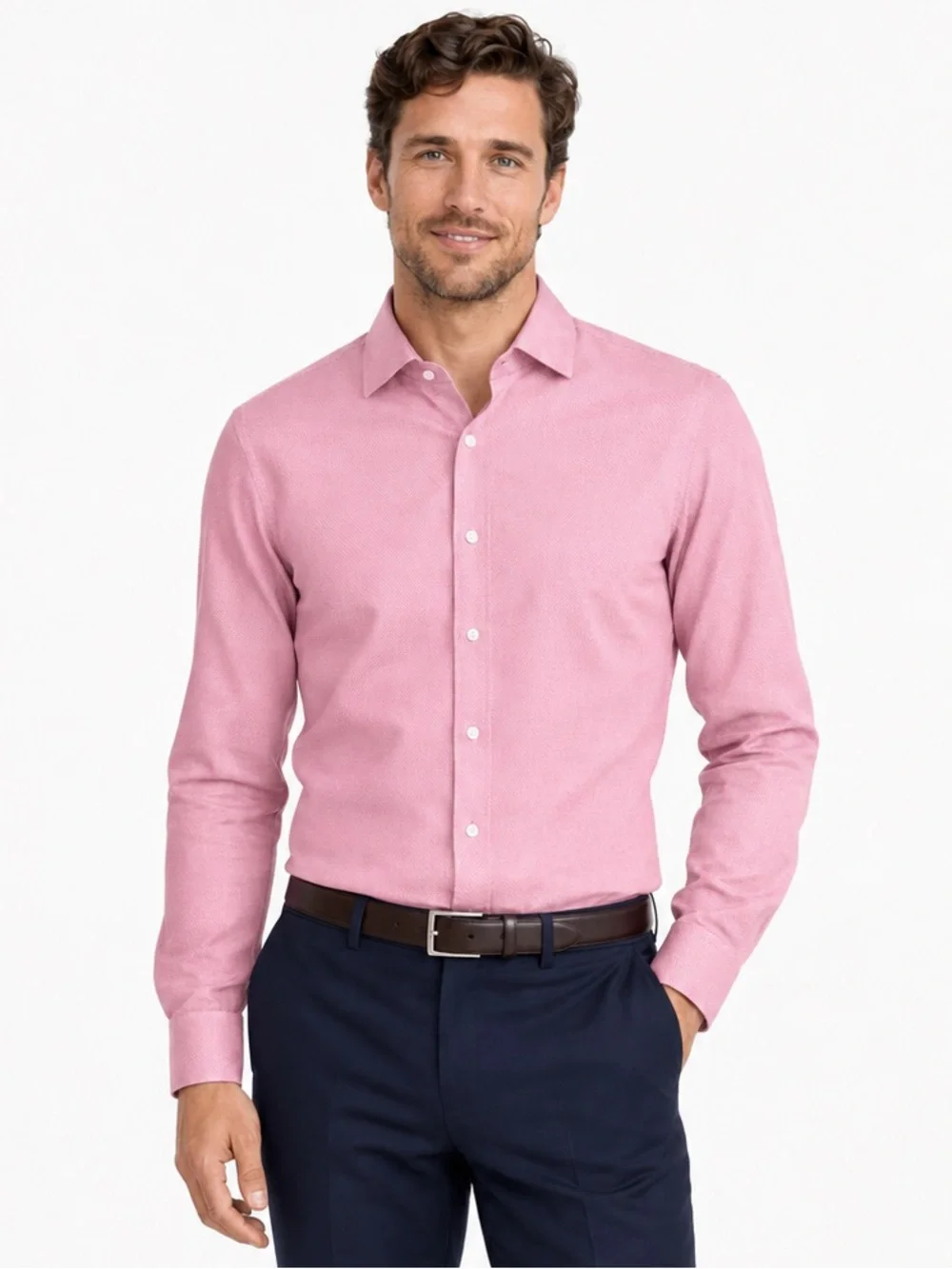Michael Kors Pink Button Down Shirt Men LARGE Tailored Fit Long Sleeve Textured